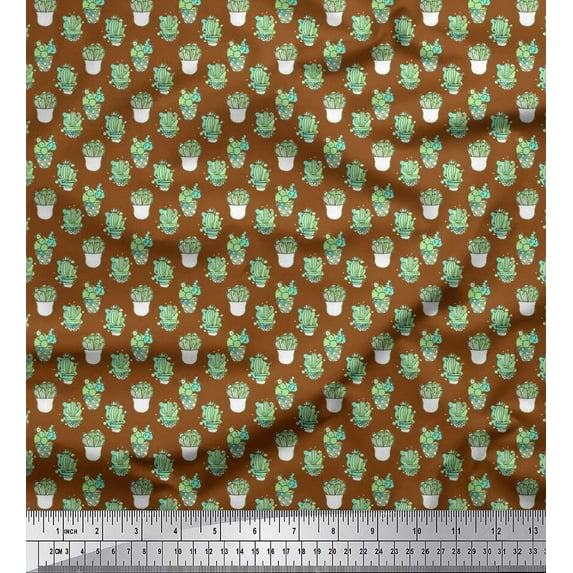 Soimoi Cotton Voile Fabric Pot & Cactus Tree Print Fabric by Yard 56 Inch Wide