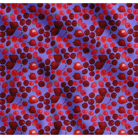Soimoi Cotton Voile Fabric Raspberry,Strawberry & Cherry Fruits Print Fabric by Yard 42 Inch Wide