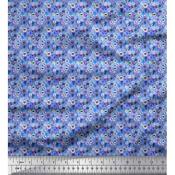 Soimoi Cotton Voile Fabric Scientific Lab Equipments Education Theme Print Fabric by The Yard 56 Inch Wide