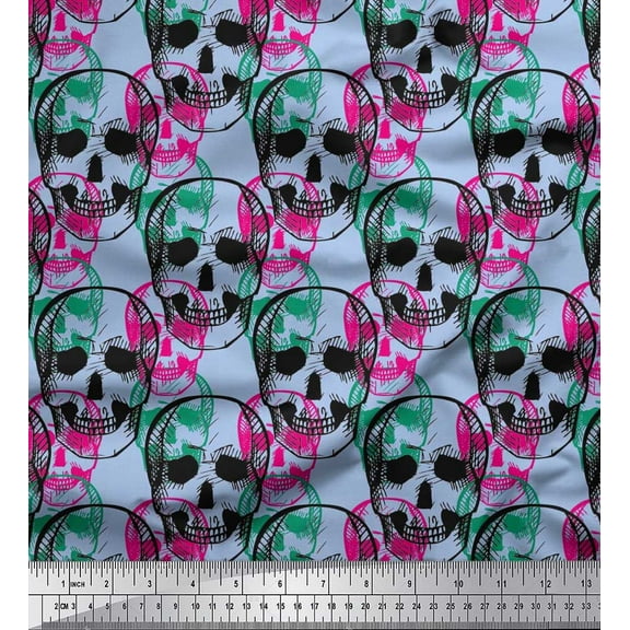 Soimoi Cotton Voile Fabric Skull Halloween Printed Craft Fabric by The Yard 42 Inch Wide