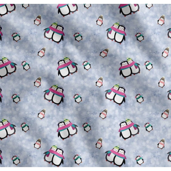 Soimoi Cotton Voile Fabric Snowman & Penguin Kids Print Fabric by the Yard 56 Inch Wide