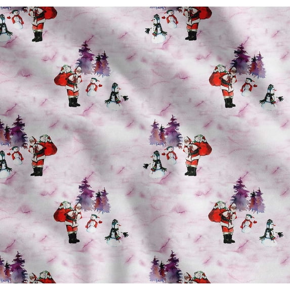 Soimoi Cotton Voile Fabric Snowman,Santa & Tree Christmas Print Fabric by the Yard 56 Inch Wide