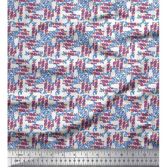 Soimoi Cotton Voile Fabric Square Geometric Print Sewing Fabric Yard 56 Inch Wide