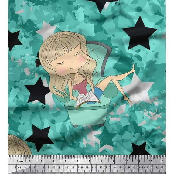 Soimoi Cotton Voile Fabric Star,Cloud & Sleepy Girl Fabric Prints by Yard 42 Inch Wide