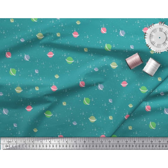 Soimoi Cotton Voile Fabric Star & Planet Galaxy Decor Fabric Printed Yard 42 Inch Wide