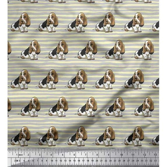 Soimoi Cotton Voile Fabric Stripe & Basset Hound Dog Print Fabric by Yard 42 Inch Wide