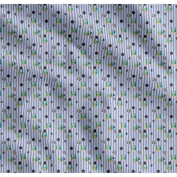 Soimoi Cotton Voile Fabric Stripe,Bowling Pins Ball & Football Sports Print Fabric by The Yard 56 Inch Wide