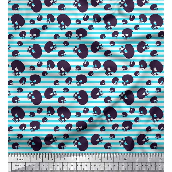 Soimoi Cotton Voile Fabric Stripe & Horror Skull Halloween Print Sewing Fabric Yard 56 Inch Wide