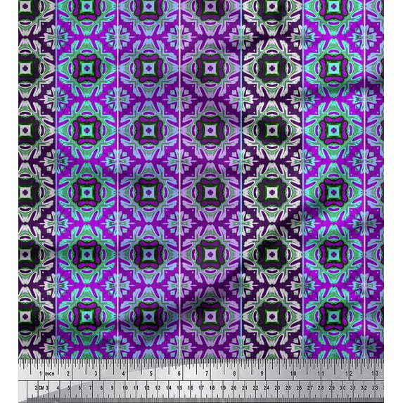 Soimoi Cotton Voile Fabric Stripe & Moroccan Kaleidoscope Print Fabric by the Yard 56 Inch Wide