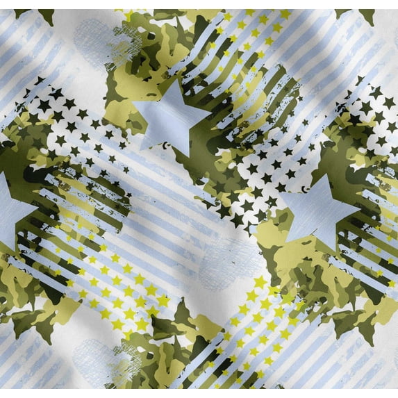 Soimoi Cotton Voile Fabric Stripe,Star & Camouflage Print Fabric by the Yard 42 Inch Wide
