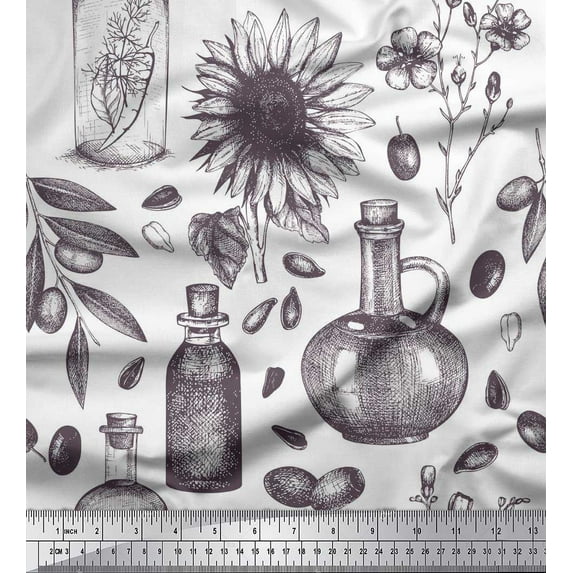 Soimoi Cotton Voile Fabric Sunflower & Jar Vintage Printed Craft Fabric by the Yard 56 Inch Wide