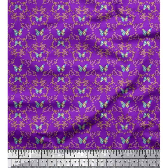 Soimoi Cotton Voile Fabric Swirl & Butterfly Printed Fabric 1 Yard 56 Inch Wide