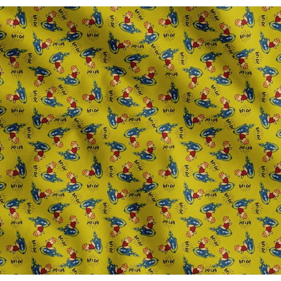 Soimoi Cotton Voile Fabric Text,Rugby Ball & Bird Cartoon Decor Fabric Printed Yard 42 Inch Wide
