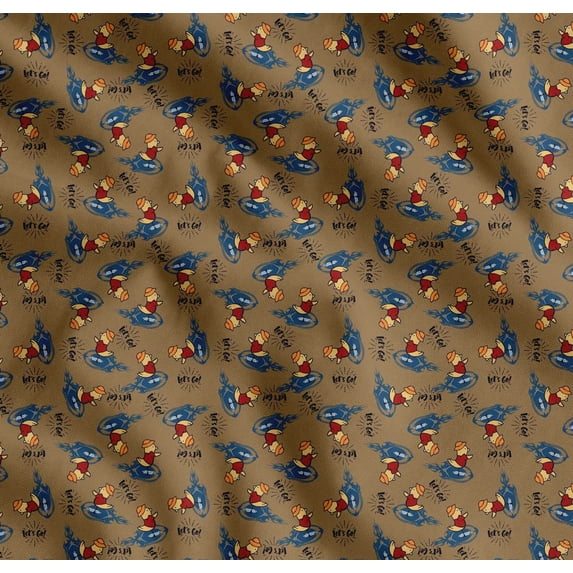 Soimoi Cotton Voile Fabric Text,Rugby Ball & Bird Cartoon Print Fabric by The Yard 56 Inch Wide