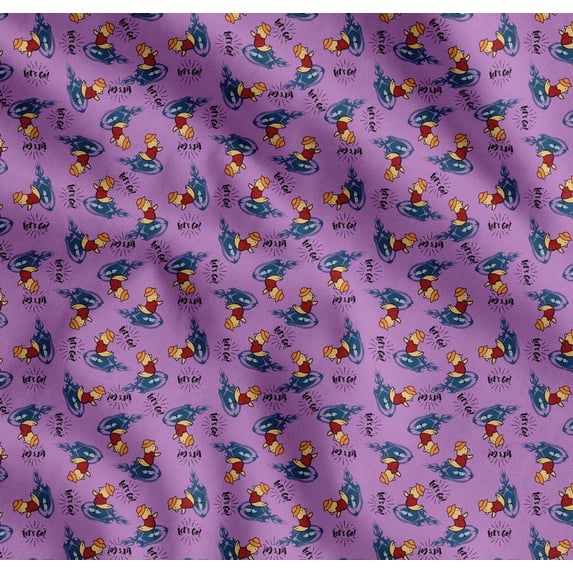 Soimoi Cotton Voile Fabric Text,Rugby Ball & Bird Cartoon Printed Fabric 1 Yard 56 Inch Wide