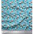 thumbnail image 1 of Soimoi Cotton Voile Fabric Tree & House Architectural Print Fabric by Yard 42 Inch Wide, 1 of 3