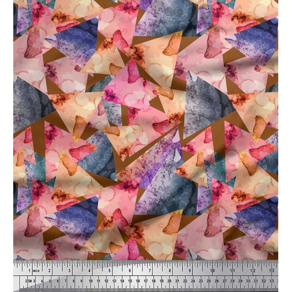 Soimoi Cotton Voile Fabric Triangle & Texture Decor Fabric Printed Yard 56 Inch Wide
