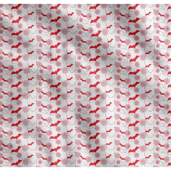 Soimoi Cotton Voile Fabric Web,Spider & Bat Halloween Printed Craft Fabric by The Yard 42 Inch Wide