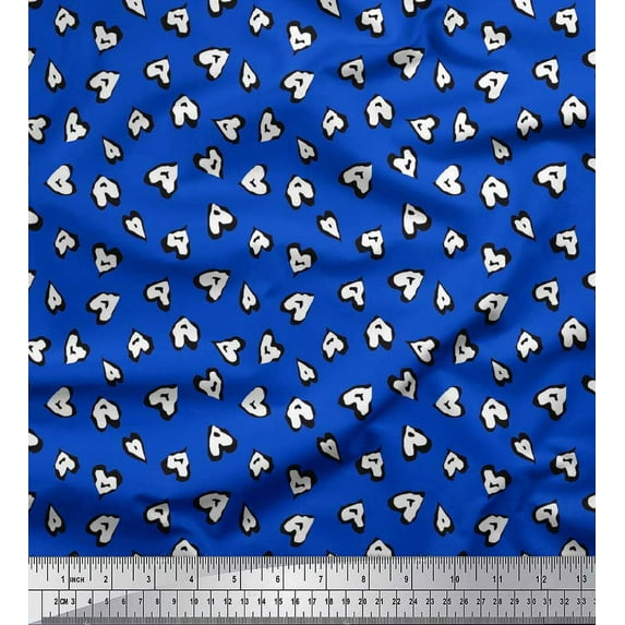 Soimoi Cotton Voile Fabric White Heart Printed Fabric 1 Yard 56 Inch Wide