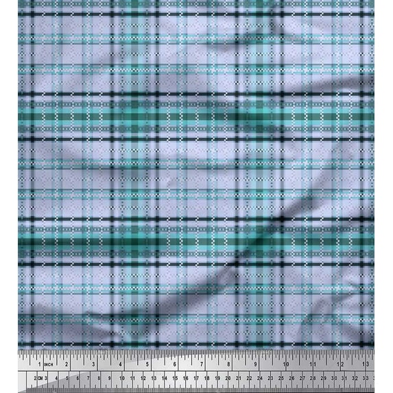 Soimoi Cotton Voile Fabric Window Pane Check Decor Fabric Printed Yard 42 Inch Wide