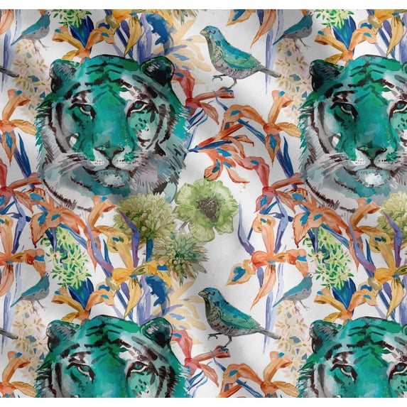 Soimoi Cotton Voile Fabric floral,bird & tiger face Animal Print Fabric by Yard 56 Inch Wide