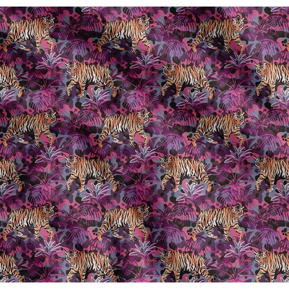 Soimoi Cotton Voile Fabric texture,leaves & tiger Animal Print Fabric by Yard 56 Inch Wide