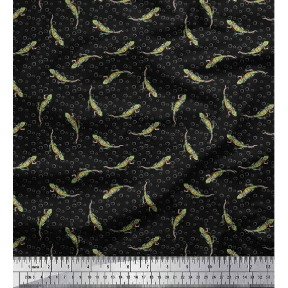 Soimoi Crepe Silk Fabric Circle & Lizard Reptile Printed Craft Fabric by The Yard 42 Inch Wide