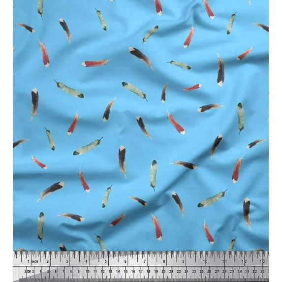 Soimoi Crepe Silk Fabric Colorful Feather Printed Craft Fabric by The Yard 42 Inch Wide