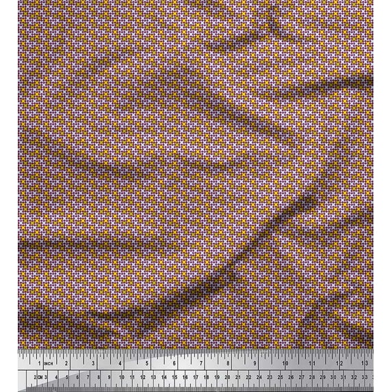 Soimoi Crepe Silk Fabric Diamond & Cross Sign Shirting Printed Fabric 1 Yard 42 Inch Wide