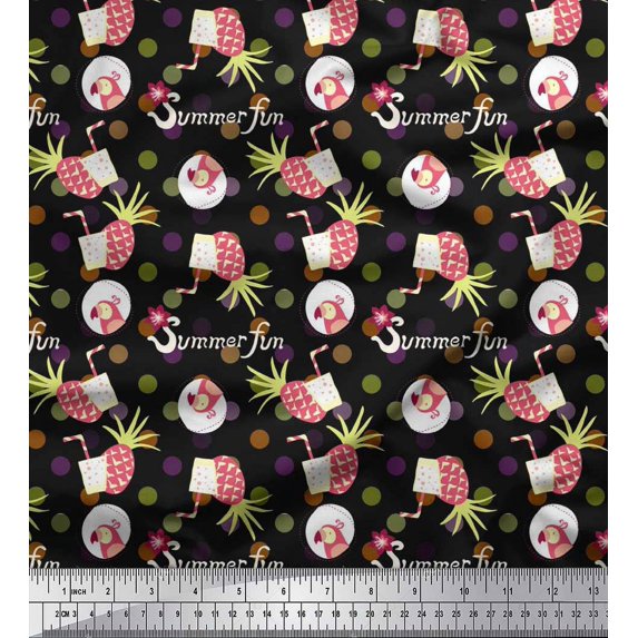 Soimoi Crepe Silk Fabric Dot,Parrot & PineJuice Summer Designs Printed Craft Fabric by The Yard 42 Inch Wide