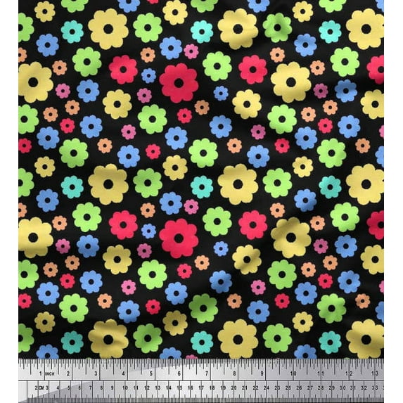 Soimoi Crepe Silk Fabric Floral Clip Art Decor Fabric Printed Yard 42 Inch Wide