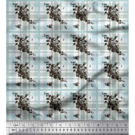 Soimoi Crepe Silk Fabric Floral & Plaid Check Fabric Prints by Yard 42 Inch Wide