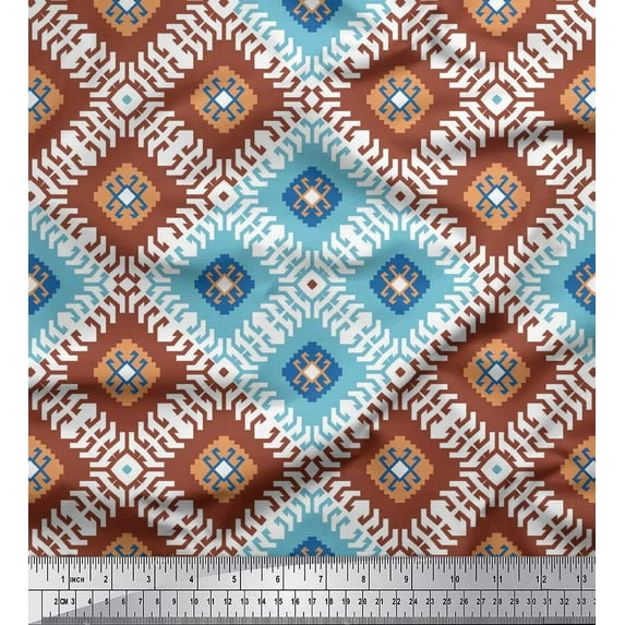 Soimoi Crepe Silk Fabric Ikat Kilim Print Fabric by Yard 42 Inch Wide