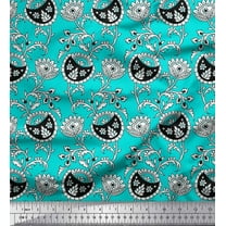 Soimoi Crepe Silk Fabric Leaves & Floral Block Print Fabric by The Yard 42 Inch Wide