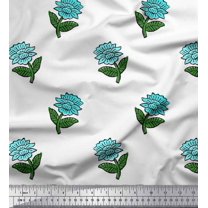 Soimoi Crepe Silk Fabric Leaves & Floral Block Printed Fabric 1 Yard 42 Inch Wide