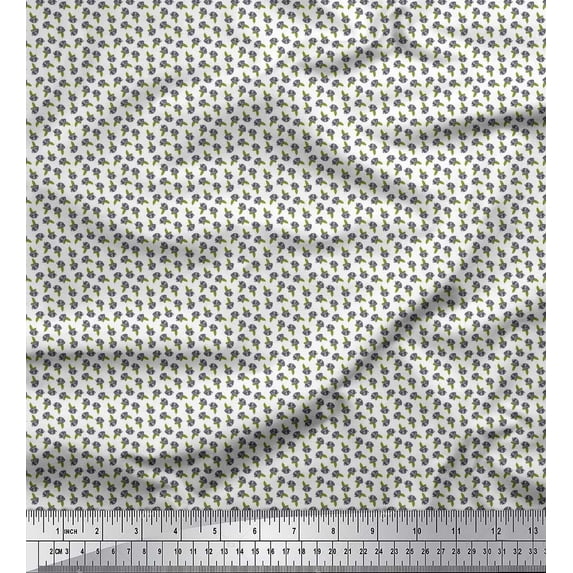 Soimoi Crepe Silk Fabric Leaves & Floral Small Printed Fabric 1 Yard 42 Inch Wide