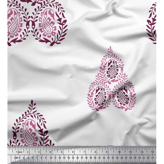Soimoi Crepe Silk Fabric Leaves & Paisley Block Print Fabric by Yard 42 Inch Wide