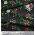 thumbnail image 1 of Soimoi Crepe Silk Fabric Leaves & Ranunculus Floral Print Fabric by the Yard 42 Inch Wide, 1 of 3