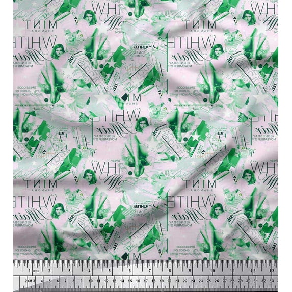 Soimoi Crepe Silk Fabric News Paper & Women Fashion Decor Fabric Printed Yard 42 Inch Wide