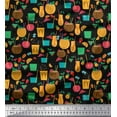 thumbnail image 1 of Soimoi Crepe Silk Fabric Straw,Glass & Coconut Drink Summer Designs Print Fabric by the Yard 42 Inch Wide, 1 of 1
