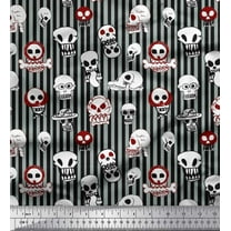 Soimoi Crepe Silk Fabric Stripe & Horror Skull Halloween Printed Craft Fabric by The Yard 42 Inch Wide
