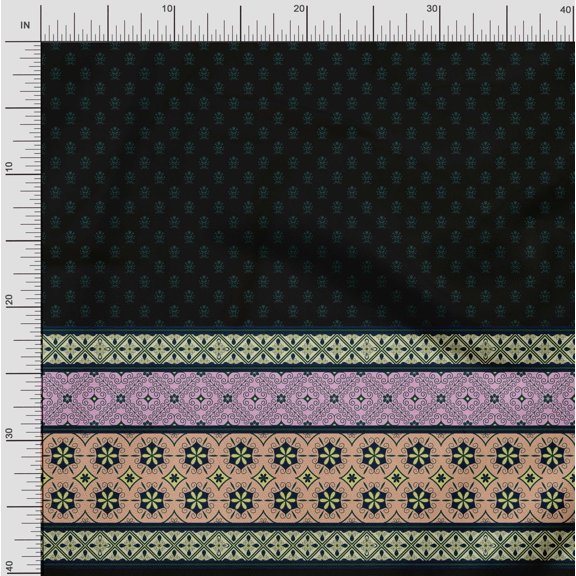 Soimoi Crepe Silk Fabric Swirl,Leaves & Floral Panel Print Fabric by The Yard 42 Inch Wide