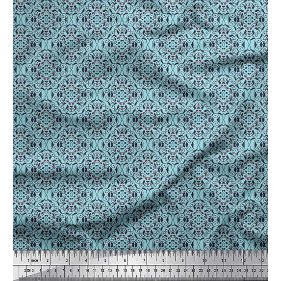 Soimoi Crepe Silk Fabric Swirl Small Printed Fabric 1 Yard 42 Inch Wide