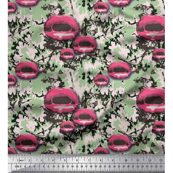 Soimoi Crepe Silk Fabric Texture & Women Lips Fashion Print Fabric by the Yard 42 Inch Wide