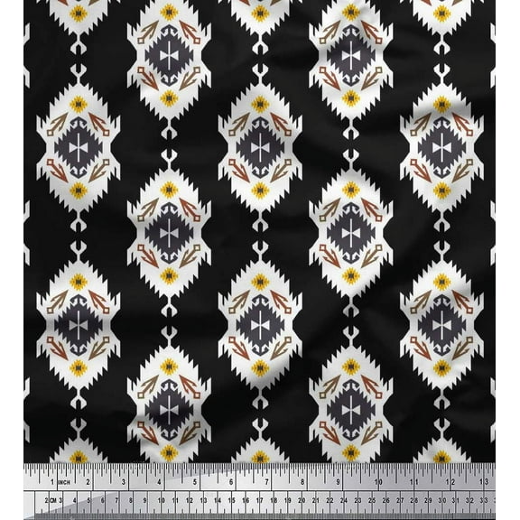Soimoi Crepe Silk Fabric Tribal Southwestern Print Fabric by Yard 42 Inch Wide