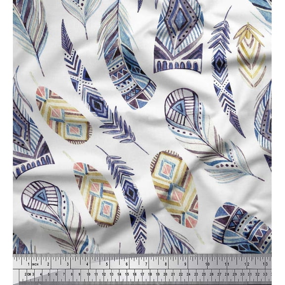 Soimoi Crepe Silk Fabric feather African Print Fabric by the Yard 42 Inch Wide