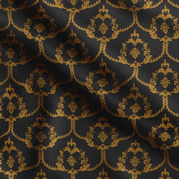 Soimoi Damask Print, Silk Fabric, Decor Sewing Fabric by The Yard 42 Inch Wide,Decorative Fabric for Shirts Suits Ties, Black & Yellow