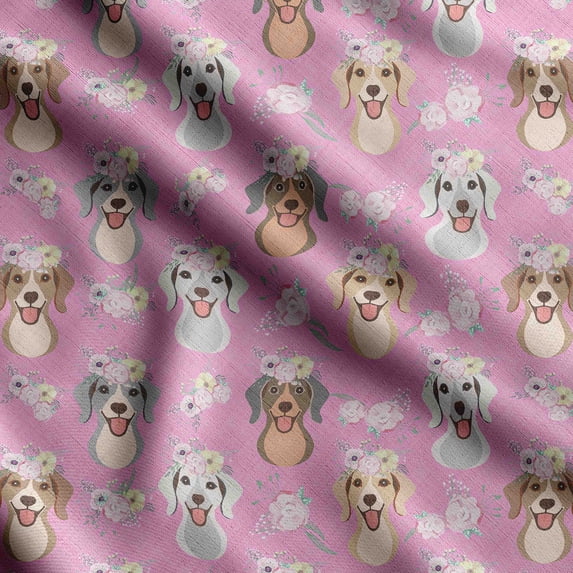 Soimoi Dog Print, Poly Taffeta Fabric, Decor Sewing Fabric by The Yard 56 Inch Wide, Decorative Fabric for Outdoor Upholstery, Umbrellas and Home Accents, Light Pink
