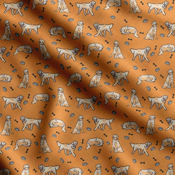 Soimoi Dog Print, Poly Taffeta Fabric, Decor Sewing Fabric by The Yard 56 Inch Wide, Decorative Fabric for Outdoor Upholstery, Umbrellas and Home Accents, Orange