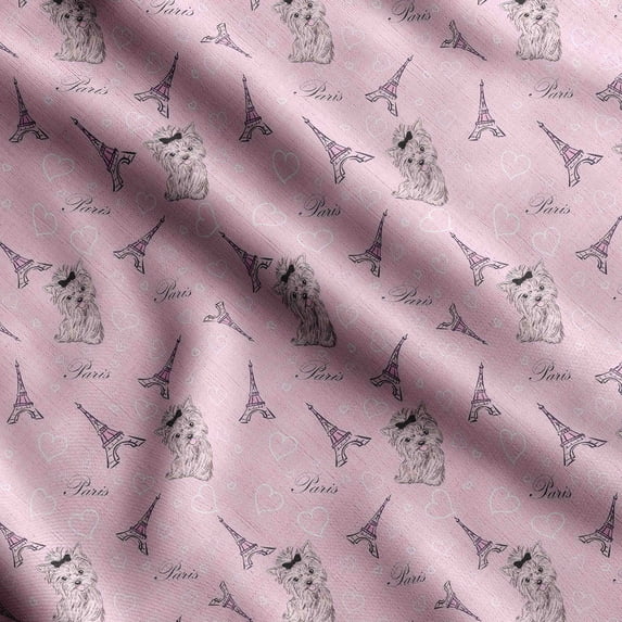 Soimoi Dog Printed, Cotton Fleece, Fabric by The Yard Sewing DIY Stretch Fabric 56 Inches Wide, WarmFabric for Hats, Coats, Gloves, Blankets, Pink & Black